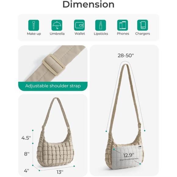 Quilted Puffy Crossbody Bag Women Small Shoulder Handbag Soft Fluffy Daily Use - Picture 4 of 7